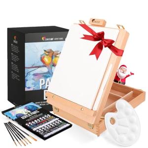 Portable Acrylic Paint Set with Easel and Canvas