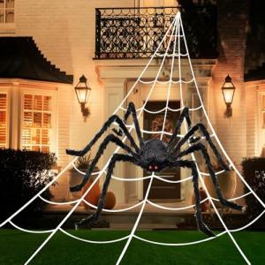 Giant Spider Web with Scary Spider Decorations