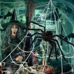 Giant Spider Web with Scary Spider Decorations