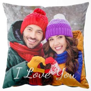 Personalized Velvet Photo Cushion Cover for Couples