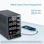 Adjustable 0-30V DC Power Supply with USB Quick-Charge
