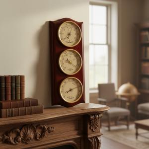 Wooden Weather Station with Barometer and Hygrometer