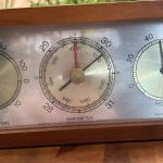Vintage Wood Weather Station with Barometer and Thermometer