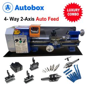 Exclusive 2 Axis Auto Feed 8"x16" Mini Hobby Lathe High Torque Metal Gear QCTP