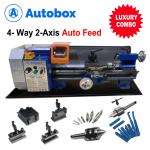 Exclusive 2 Axis Auto Feed 8"x16" Mini Hobby Lathe High Torque Metal Gear QCTP