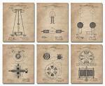 Nikola Tesla Gifts for Engineers - Steampunk Wall Decor 6 (8"x10") Unframed Wall Art Patent Prints - Industrial Artwork Home Decor - Electrical, Coil, Nerd, Geek, Science, Physics Decorations