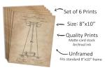 Nikola Tesla Gifts for Engineers - Steampunk Wall Decor 6 (8"x10") Unframed Wall Art Patent Prints - Industrial Artwork Home Decor - Electrical, Coil, Nerd, Geek, Science, Physics Decorations