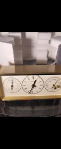 Bulova Brass Desk Clock with Thermometer and Barometer
