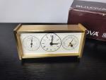 Bulova Brass Desk Clock with Thermometer and Barometer