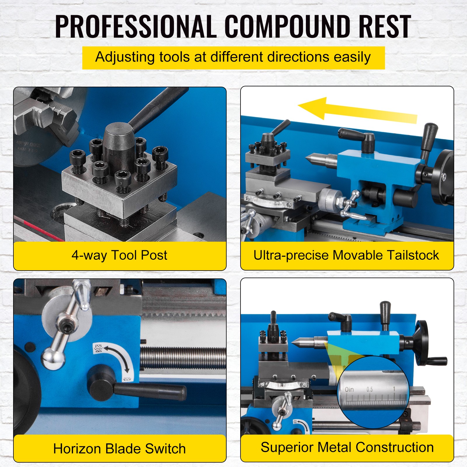 Mini Metal Lathe with Variable Speed, 7"x14