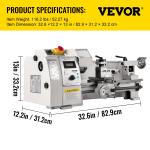 VEVOR 8"x14" Mini Metal Lathe with Variable Speed