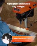 8-Inch Adjustable Benchtop Drill Press with LED Light