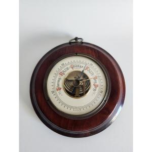 Vintage German Wood and Brass Wall Barometer