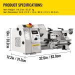 8" x 14" Variable Speed Mini Metal Lathe