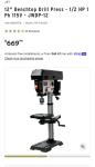 Jet JWDP-12 Benchtop Drill Press for Precision Work