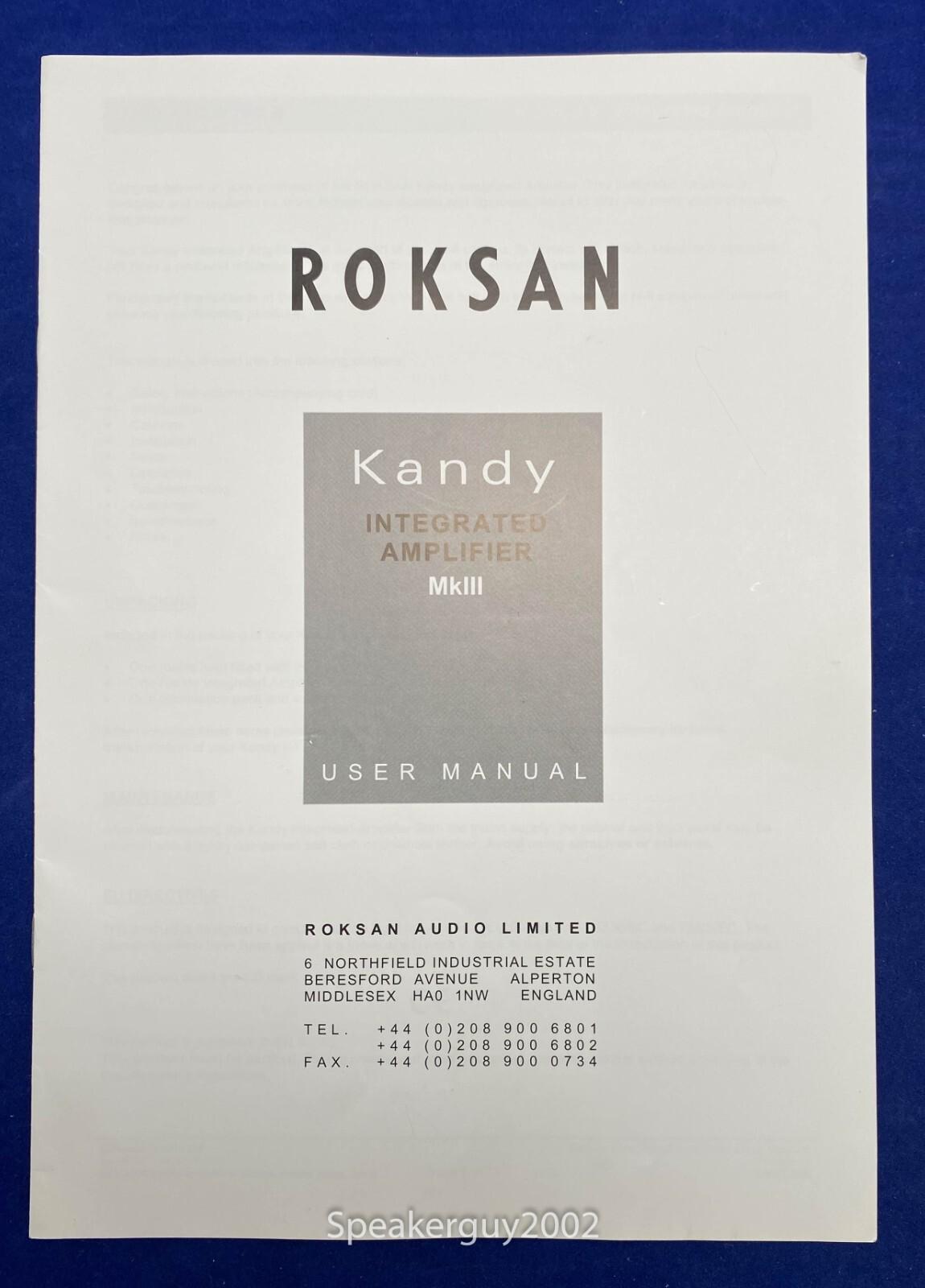 Roksan Kandy MKIII Amplifier User Manual