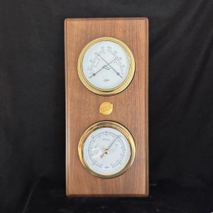 Vintage Walnut Weather Station with Thermometer and Barometer
