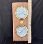 Vintage Walnut Weather Station with Thermometer and Barometer