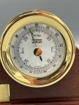 Brass Barometer and Clock Duo on Wood Base