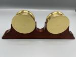 Brass Barometer and Clock Duo on Wood Base