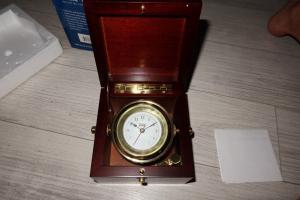 Gimballed Box Clock in Solid Brass Wood Case