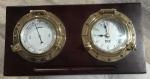 Brass and Wood Clock and Barometer Desk Set
