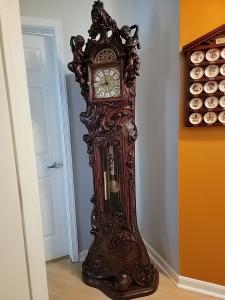 Hand-Carved Antique Wooden Grandfather Clock