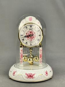 Pink Floral Porcelain Quartz Dome Clock 9.75”
