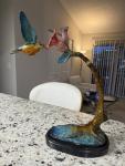 Colorful Bronze Hummingbird Sculpture in Flight