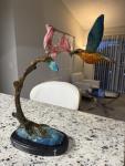 Colorful Bronze Hummingbird Sculpture in Flight