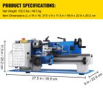 Uimoso 7x12" 400W Mini Metal Lathe 2250RPM