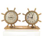 Waltham Brass Desk Barometer and Clock Set
