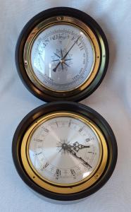 Black & Brass Nautical Wall Clock and Barometer Set