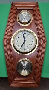 Wooden Weather Station with Clock and Thermometer