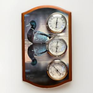 Wooden Mallard Duck Weather Station with Instruments