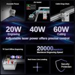 60W Laser Engraver with Air Assist for Wood, Metal