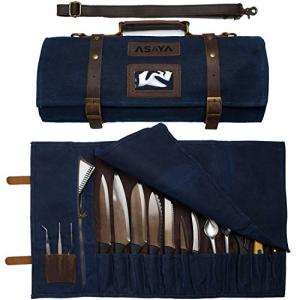 Blue Waxed Canvas Chef Knife Roll with 15 Slots