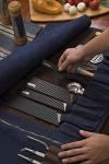 Blue Waxed Canvas Chef Knife Roll with 15 Slots