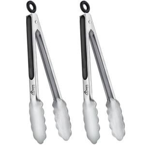 HOTEC Stainless Steel Kitchen Tongs - Set of 2