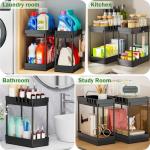 2 Pack Under Sink Shelf Organizer with Hooks