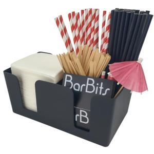 BarBits Black Bar Caddy for Napkins and Straws