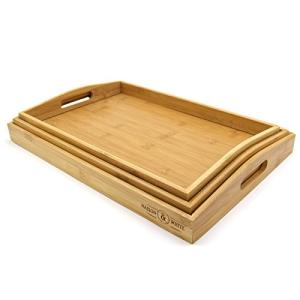 Set of 3 Bamboo Serving Trays with Handles