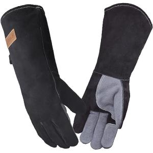 Leather BBQ Gloves - Heat Resistant Fire Mitts