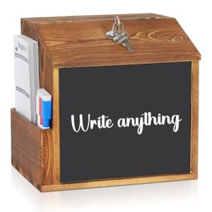 Lockable Wooden Suggestion Box with Blackboard and Accessories