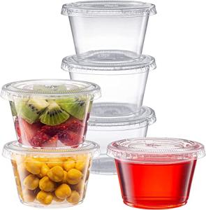 Zuvo 4 oz Plastic Sauce Containers with Lids - 50 Pack
