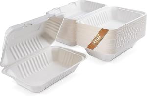 50 Eco-Friendly Clamshell Takeaway Boxes, 9x6 inch