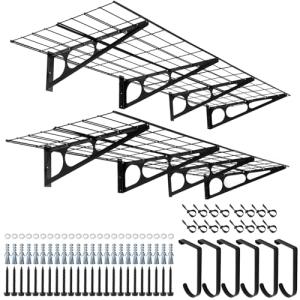 Sinoer 2-Pack 6ft Metal Wall Shelves with Hooks