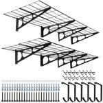 Sinoer 2-Pack 6ft Metal Wall Shelves with Hooks