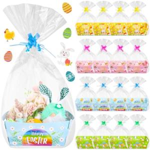 Easter Gift Basket Set with Cellophane & Bows