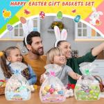 Easter Gift Basket Set with Cellophane & Bows